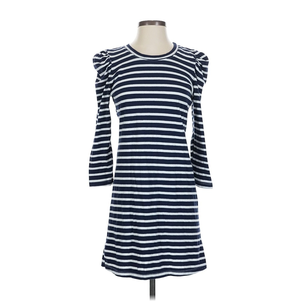 Sundry T-Shirt Dress Womens 1/XS Navy Blue White Striped Puff Shoulder Mini